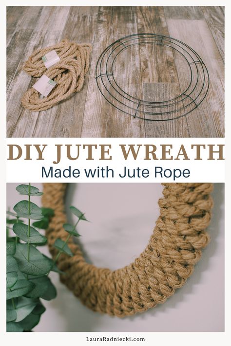 Jute Wreath, Rope Wreath Diy, Twine Wreath, Yarn Wreaths, Rope Wreath, Rope Projects, Easy Wreaths, Wire Wreath Forms, Easy Diy Wreaths