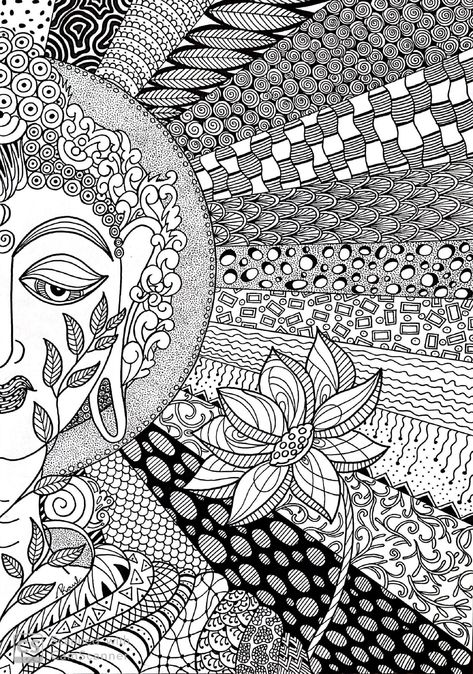 Buddha Doodle Art, Doodling Patterns, Mandala Project, Chakra Painting, Buddha Doodle, Buddha Art Drawing, Witch Coloring Pages, Painting Flowers Tutorial, Dancing Drawings