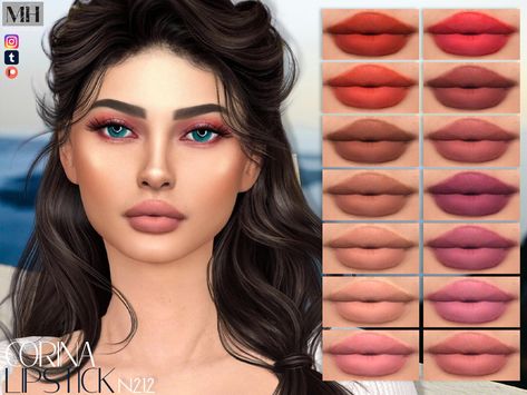 Matte lips in 18 colors - HQ Compatible. Sims 4 Makeup, Mod Makeup, Makeup Cc, Sims 4 Mm Cc, Sims 4 Mm, Belly Piercing, The Sims4, Natural Lips, Maxis Match