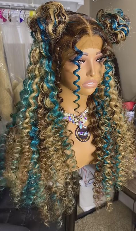 Mermaid Wig Hairstyles, Multi Colored Lace Front Wigs, Creative Wig Hairstyles, Bratz Hairstyles, Coachella Hairstyles, Oc Hair, Wig Maker, Exotic Hairstyles, High Fashion Hair