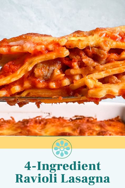 The 4-Ingredient Dinner I've Made Hundreds of Times 4 Ingredient Ravioli Lasagna, Easy Italian Dishes, 4 Ingredient Recipes Dinner, 4 Ingredient Dinner, Lasagna Ravioli, Quick Lasagna, Lasagna Easy, Ravioli Lasagna, Simple Family Meals