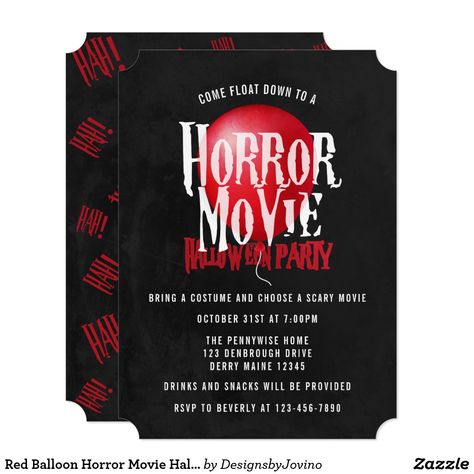 Red Balloon Horror Movie Halloween Party Invitation Horror Movie Invitations, Horror Movie Party Food, Halloween Movie Night Invitations, Horror Movie Themed Party, Halloween Invites, Movie Invitation, Horror Movie Night, Best Halloween Movies, Horror Movies Scariest