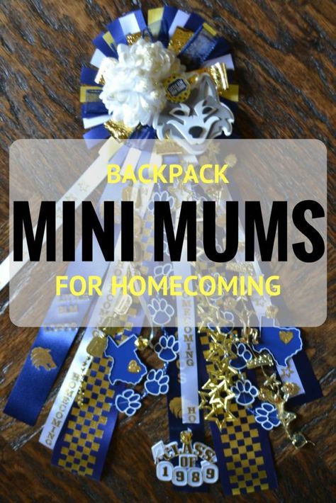 Mini backpack mums are the perfect way for the littles to get in on the Texas Homecoming tradition. Complete how to instructions to make your own. How To Make Mums, Mini Mums, Unique Homecoming Mums, Texas Mums, Homecoming Mums Senior, Football Mums, Texas Homecoming Mums, Homecoming Corsage, Homecoming Garter