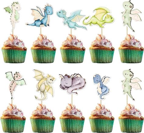 Amazon.com: Ephlyn 36Pcs Dragon Party Cupcake Toppers Dragon Birthday Party Decoration Fantasy Dragon Cake Decorations for Flying Dragon Baby Shower Supplies : Grocery & Gourmet Food Dragon Cupcake Toppers, Dragon Cupcakes, Dragon Baby Shower, Magical Dragon, Dragon Nursery, Dragon Birthday Parties, Dragon Designs, Fantasy Party, Dragon Cake