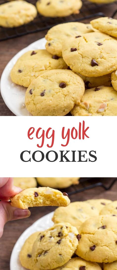 Top image of cookies on a white plate, bottom image of a bite out of a cookie to show the centre. Extra Egg Yolks, Egg Yolk Cookies, Egg Yolk Recipes, Gluten Free Christmas Cookies, Easy Christmas Cookie Recipes, No Egg Cookies, Gluten Free Christmas, Dairy Free Eggs, Egg Yolks