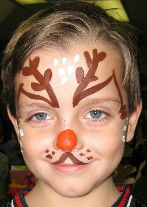 Reindeer Face Paint, Reindeer Makeup, Xmas Makeup, Christmas Face Painting, Cheek Art, Face Painting Easy, Reindeer Face, Face Paint Makeup, Kids Face Paint