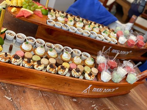 Dessert Boat at Nikki Beach lunch. Bamboo Boats Food Parties, Beach Lunch, Nikki Beach, 40th Birthday Parties, Charcuterie Board, 40th Birthday, Birthday Party, Birthday