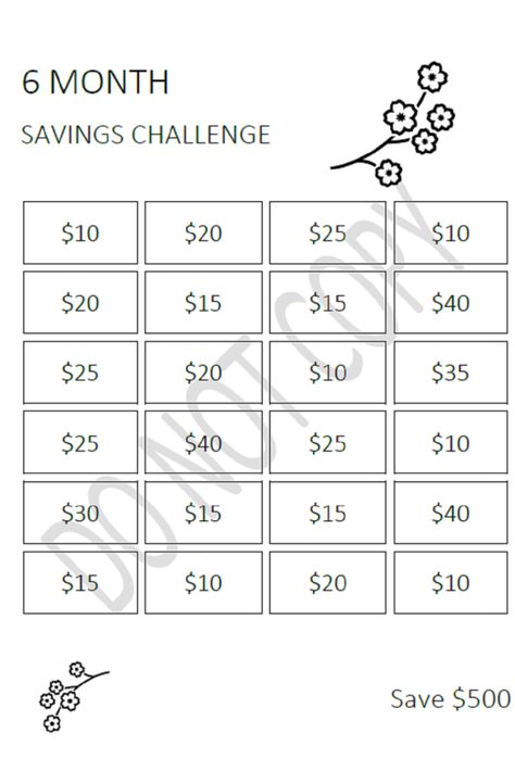 700 Savings Plan, 6 Months Savings Challenge, 6 Month Savings Challenge, Monthly Saving Challenge, 500 Savings Challenge, Budgeting Printables, Money Challenges, Savings Plans, Saving Money Chart