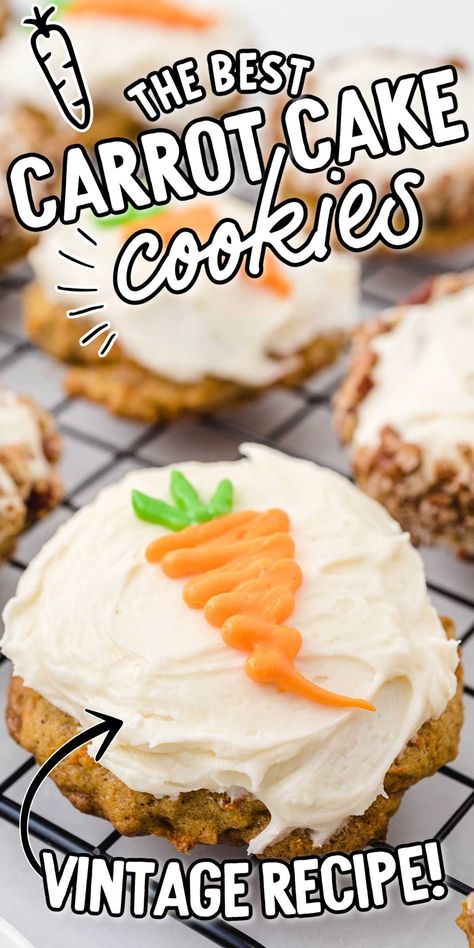 Carrot Cake Cookies Recipe, Cookies Spring, Cookies With Cream Cheese Frosting, Cookies With Cream Cheese, Whiskey Cake, Carrot Cookies, Easy Carrot Cake, Carrot Cake Cookies, Raw Cookie Dough