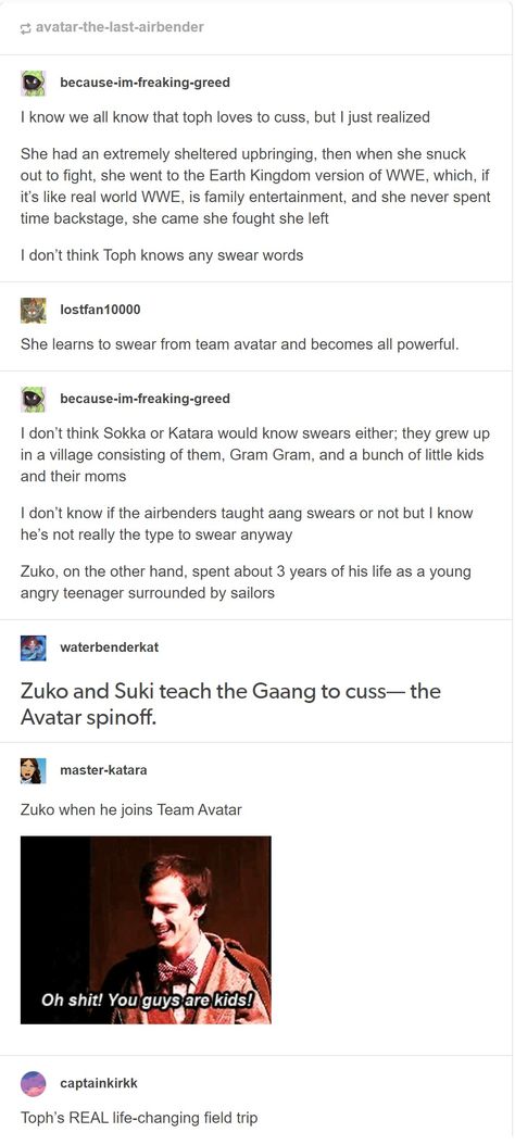 Female Airbender, Viral Pictures, Avatar Gaang, Atla Memes, Cactus Juice, Blue People, Swear Words, Avatar The Last Airbender Funny, Funny Tumblr