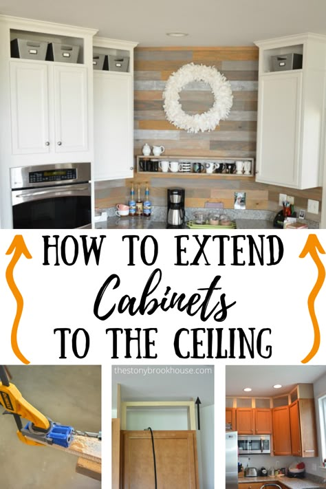 Extending Kitchen Cabinets, Cabinet Extension, Cabinets To The Ceiling, Kitchen Cabinets To Ceiling, Cabinets To Ceiling, Kitchen Cabinet Inspiration, Building Kitchen Cabinets, Above Kitchen Cabinets, Kitchen Diy Makeover