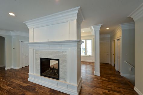 See through fireplace, flooring Two Sided Fireplace, Double Sided Fireplace, Tallahassee Florida, Bedroom Fireplace, Fireplace Remodel, Home Fireplace, Fireplace Makeover, Family Room Design, Fireplace Design