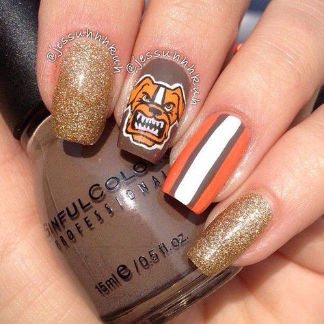 Go Browns!! Nails Football, Football Nail Art, Brown Nail Art, Football Nails, Ohio Football, Neat Nails, Brown Nails Design, Best Nails, Browns Football