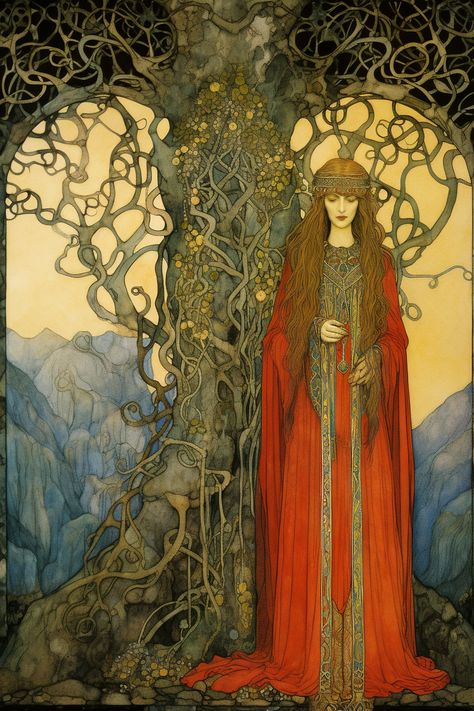 Sacred Grove, Art Nouveau Illustration, Fairytale Illustration, Celestial Art, Celtic Art, Goddess Art, Fairytale Art, Mystical Art, Art Graphique