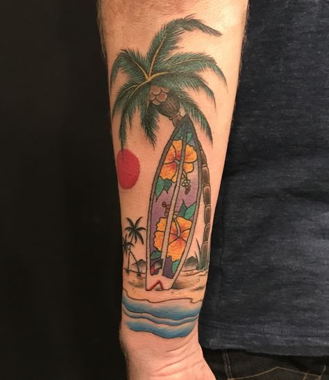 Beach Tattoo Ideas, Surf Tattoo, Palm Tattoos, Palm Tree Tattoo, Sand And Sea, Beach Tattoo, Tree Tattoo, Palm Tree, Tattoo Ideas