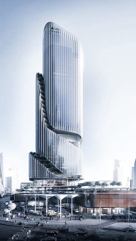 High Rise Building Facade Design, High Rise Architecture Design, High Rise Design, Highrise Buildings Architecture, High Rise Building Facade, Futuristic Building Design, High Rise Facade, High Rise Building Design, High Rise Hotel