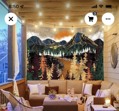 Movie Night Party Theme, Outdoor Movie Night Party, Nature Landscape Art, Mountain Tapestry, Tree Tapestry, Tapestry Nature, Memory Wall, Large Tapestries, Mountain Sunset