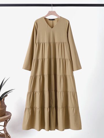 Stylish Kurtis Design, Casual Maxi Dress, Cheap Maxi Dresses, Modest Dresses Casual, Khaki Fashion, Quick Outfits, Plain Color, Dress With Long Sleeves, Popular Fashion