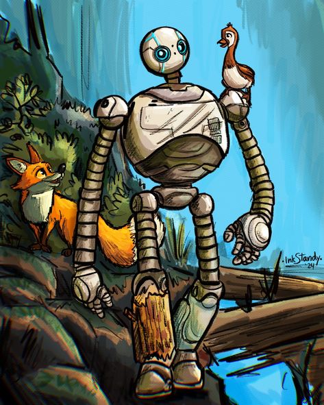 Bringing the wild to life in my latest illustration of #TheWildRobot 🤖🌱 What do you think of this animation movie? . . #dreamworks #animation #robotart #robotillustration #thewildrobotfanart #newmovie #movieartwork #fanart #inktober #inktober2024 #artchallenge #animationfilm Wild Robot Roz Fanart, The Wild Robot Fanart, Broppy Fanart, Anime Canvas Painting, The Wild Robot, Dibujo Simple, Movie Artwork, Dreamworks Movies, Robot Illustration