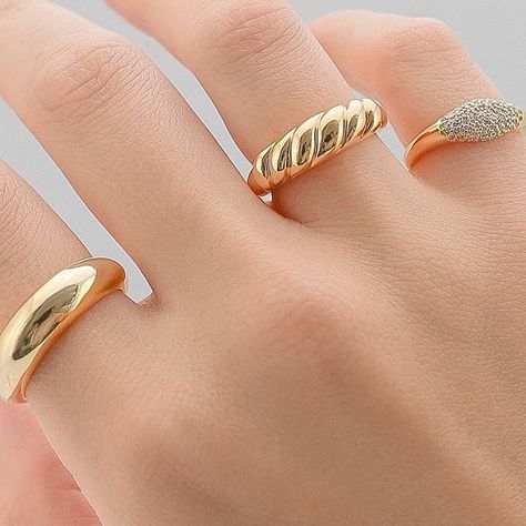 Heart Made Of Gold (@heartmadeofgoldjewelry) • Instagram photos and videos Signet Pinky Ring, Croissant Ring, Gold Rings For Women, Real Gold Jewelry, Bold Rings, Gold Statement Ring, Gold Ring Designs, Gold Cocktail Ring, Dome Ring