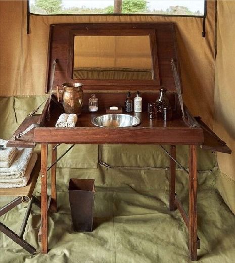 British Campaign Style, Steampunk Safari, Campaign Furniture Plans, Camping Tent Decorations, Travel Furniture, Campaign Table, British Campaign Furniture, Campaign Style Furniture, Overlanding Gear