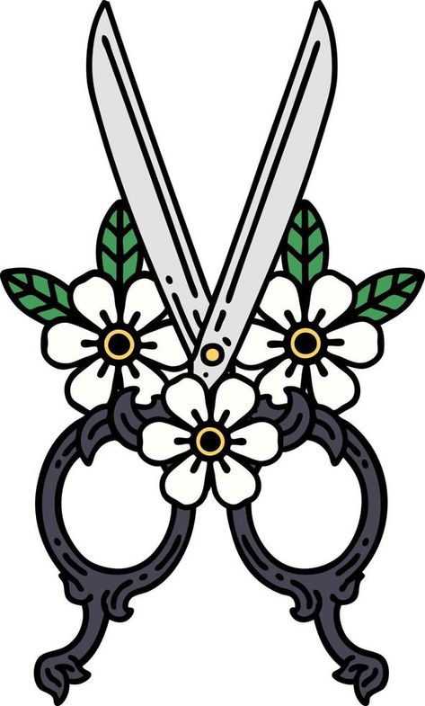 American Traditional Scissors Tattoo, American Traditional Scissors, Scissors Tattoo Traditional, Traditional Scissor Tattoo, Scissor Painting, Tattoo Scissors, Scissor Tattoo, Scissors Barber, Vintage Scissors