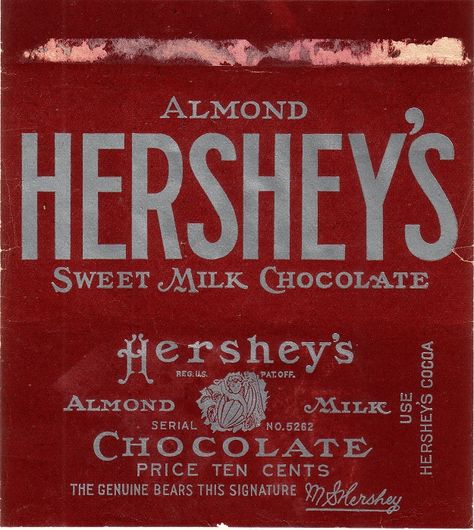 1920s Almond Hersheys Candy Wrapper 1920s Candy, Old Candy, Hershey Candy, Penny Candy, Miniature Sign, Nostalgic Candy, Old Fashioned Candy, Cocoa Chocolate, Cracker Jacks