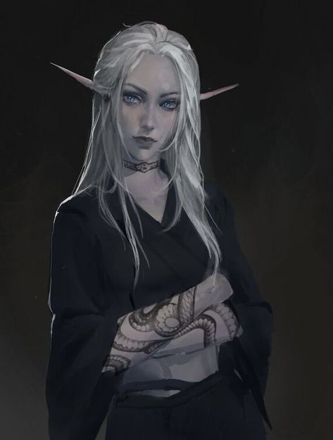 Shadar Kai Female, Shadar Kai, Dnd Elves, Half Elf, Dark Elves, Elf Characters, Female Elf, Elf Art, Fantasy Portraits