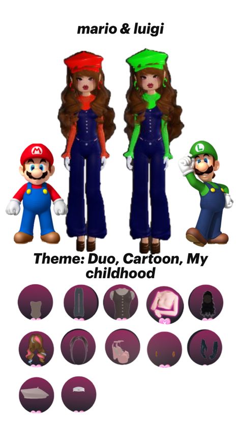 Theme: Duo, Cartoon, Childhood, ecc. Duo Cartoon, Cartoon Childhood, Mario And Luigi, Dress To Impress, Mario