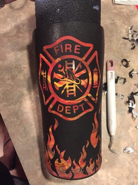 Firefighter Cups, Firefighter Crafts, Tumblr Cup, Tumbler Cups Personalized, Glitter Tumbler Cups, Cup Crafts, Custom Tumbler Cups, Painted Cups, Diy Cups