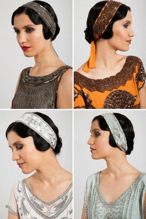 1920s Flapper Headbands | Vintage Headwraps 1920s Daytime Fashion, 20s Headband, Hairstyles 1920s, 1920s Hair Accessories, Wearable Crafts, Twenties Fashion, Pin Curl, 1920s Headband, 1920s Headpiece