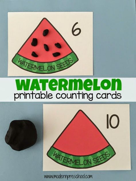 printable watermelon counting cards (1-10) to use with play dough, beads, buttons from Modern Preschool Preschool Picnic, Paper Watermelon, Modern Preschool, Watermelon Activities, Watermelon Theme, Picnic Theme, Write Letters, Summer Preschool, Counting Cards