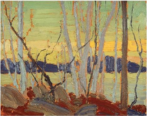 Tom Thomson Catalogue Raisonné | Lake in Autumn, Fall 1916 (1916.124) | Catalogue entry Group Of Seven Art, Group Of Seven Artists, Group Of Seven Paintings, Tom Thomson Paintings, Tom Thomson, Emily Carr, Canadian Painters, Group Of Seven, Canadian Art