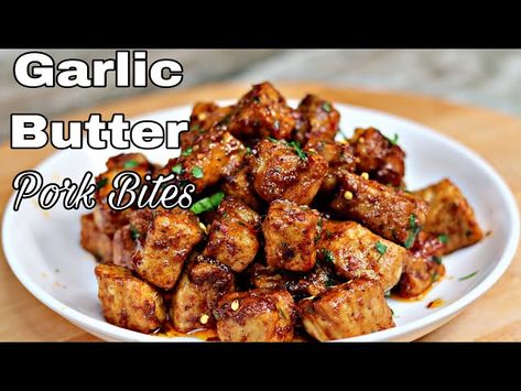 Garlic Butter Pork Chop Bites, Garlic Butter Pork Bites, Pork Chop Bites, Easy Garlic Butter, Pork Bites, Making Fried Chicken, Boneless Pork Chops, Easy Pork, Savoury Baking