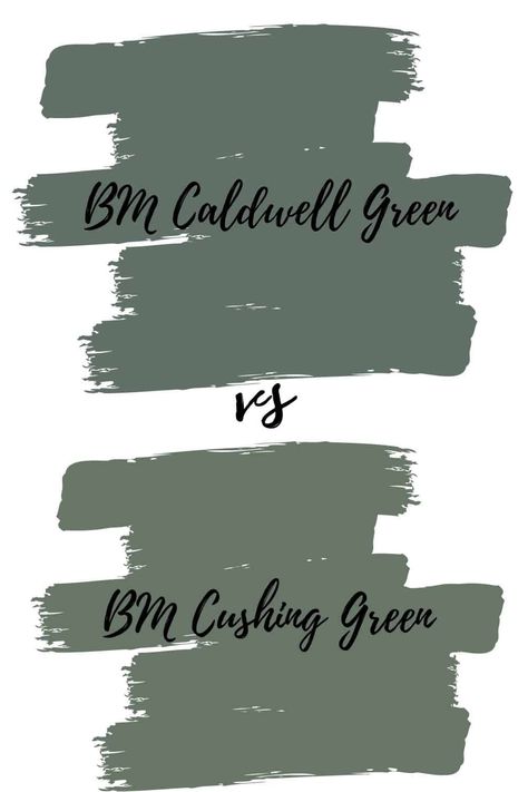 Benjamin Moore Caldwell Green VS BM Cushing Green. Find out what makes them different #greencolors #paintcolors #interior #wallcolors Caldwell Green Benjamin Moore Cabinets, Bm Caldwell Green Cabinets, Cushing Green Benjamin Moore Exterior, Benjamin Moore Caldwell Green Cabinets, Best Benjamin Moore Exterior Colors, Cushing Green Cabinets, Bm Cushing Green, Benjamin Moore Green Exterior Paint, Benjamin Moore Green Front Door