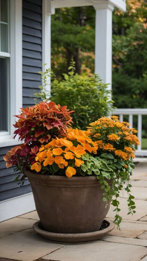 Transform your outdoor space into a stunning fall garden oasis with these easy DIY landscaping and decor ideas From small front porches to blooming boxburgs spruce up your front yard in Zone 6 with simple kid-friendly projects Discover how to incorporate Zone 5 flowers Texas acnhs and achieve a cozy outdoor ambiance effortlessly Fall Flowers For Porch, Zone 5 Flowers, Easy Diy Landscaping, Fall Garden Ideas, Winter Flowers Garden, Summer Terrace, Fall Flowers Garden, Fall Landscaping, Outdoor Ambiance