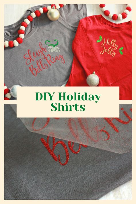 Make your own Holiday Tshirts with Cricut Cheap Holiday T-shirt With Letter Print, Holiday Black T-shirt With Letter Print, Casual Holiday T-shirt With Custom Print, Affordable Customizable Christmas T-shirt, Cheap Christmas T-shirt With Text Print, Iron On Cricut, Holiday Quotes, Create Shirts, Holiday Shirts