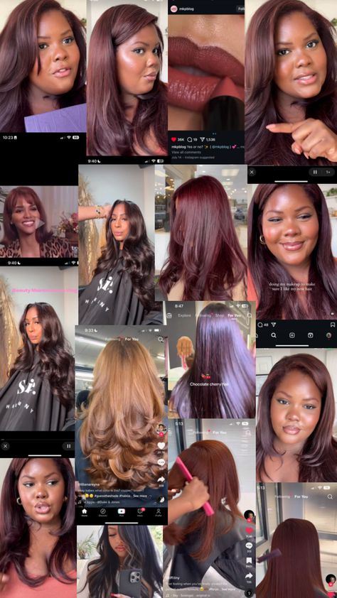 Black girl fall hair colors Adore Hair Dye, Cherry Cola Hair Color, Hair Colors For Fall, Cola Hair, Black Cherry Hair Color, Cherry Cola Hair, Black Cherry Hair, Cherry Hair Colors, Girl Hair Colors