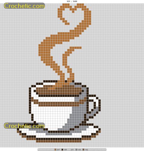 Pixel Coffee Art, Bookish Pixel Art, Coffee Pixel Art, Hand Bag Design, Crochet Cafe, Coffee Cross Stitch, Colorwork Knitting Patterns, Design For Beginners, Easy Pixel Art