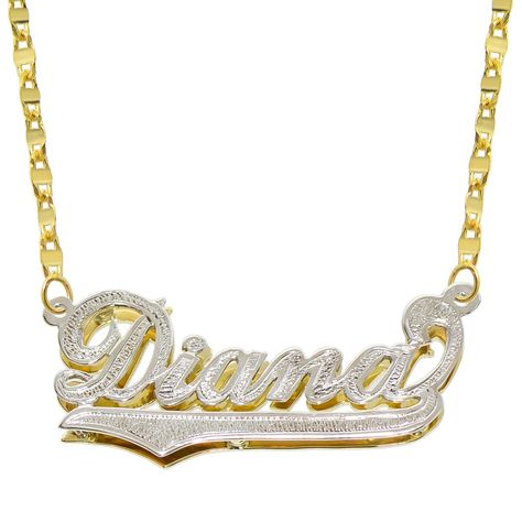 PRICES MAY VARY. You can choose any name up to 8 letters. Contact us for extra letters or any customization request. Select "Gift Message" in the Cart and input your name at the Checkout. Solid 14 Karat Gold Height: 0.50 inches Width: 1.19 inches (it varies on how many characters on letters) This necklace is made of 14 karat solid gold. The pendant rests from a hammer chain closing with a spring ring clasp. The chain length is available from 12-inch to 20-inch. Chain Clothing, 3d Name, Name Necklace, Pyramid, Jewelry Ideas, Two Tone, Diamond Necklace, Fine Jewelry, Chain