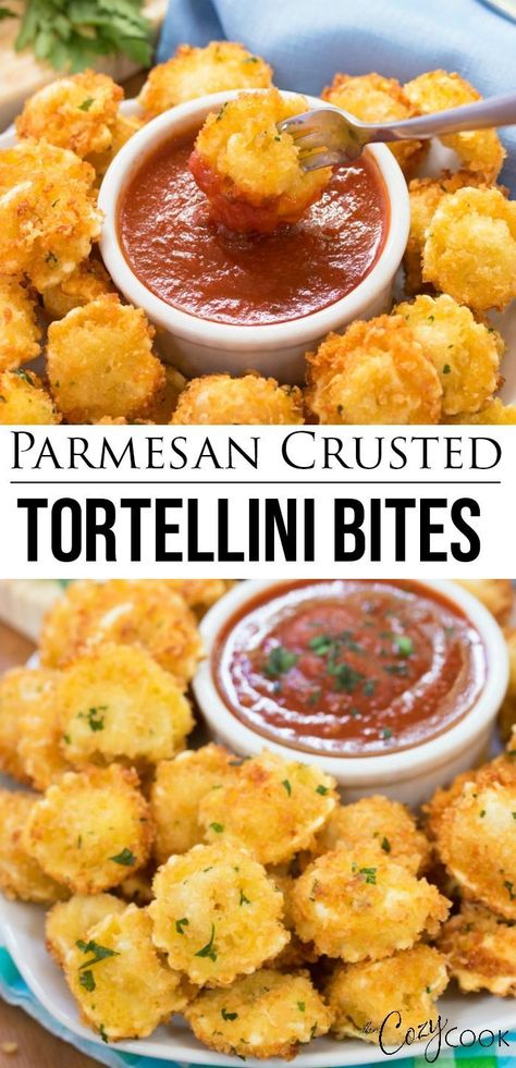 Appetizers Tortellini, Tortellini Bites, Fried Tortellini, Fest Mad, Spicy Appetizers, Bowl Party Food, Best Appetizer Recipes, Superbowl Party Food, Parmesan Crusted