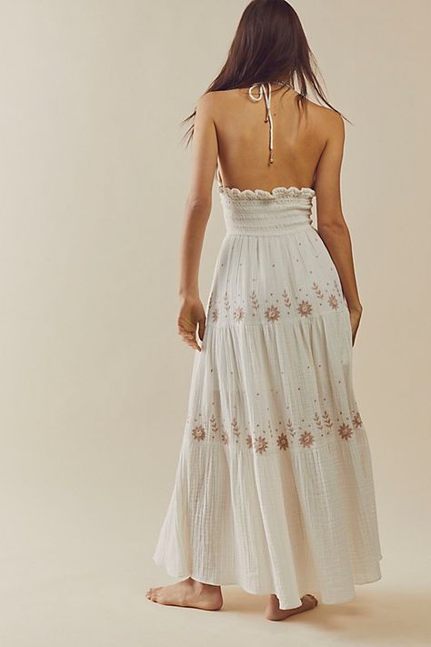 Mediterranean Dresses, Beach Long Dress, Long Dress For Women, Backless Dress Summer, White Boho Dress, Long Beach Dress, Sorority Recruitment, Embroidered Maxi Dress, Bohemian Beach