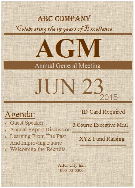 A.G.M. (Annual General Meeting) Flyer Template - Publisher Flyer Templates Sample Flyers, Meeting Invitation, Annual General Meeting, Easter Flyers, Advertising Flyers, Business Invitation, Invitation Flyer, Microsoft Publisher, Free Flyer Templates