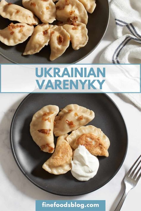 Varenyky Recipe Ukrainian Varenyky, Varenyky Recipe, Ukraine Recipes, Ukrainian Perogies Recipe, Ukrainian Dishes, Filled Dumplings, Perogies Recipe, Dumpling Filling, Potato Dumplings