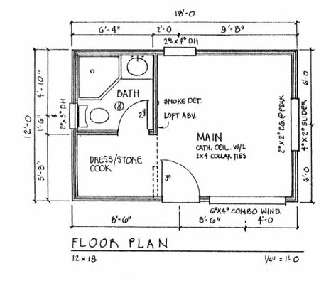 12x18 Little House floor plan from CountryPlans.com Micro House Plans, Little House Plans, Cabin Floor, Cabin Floor Plans, Tiny House Floor Plans, Micro House, Small Cabin, Cabin Plans, House Floor