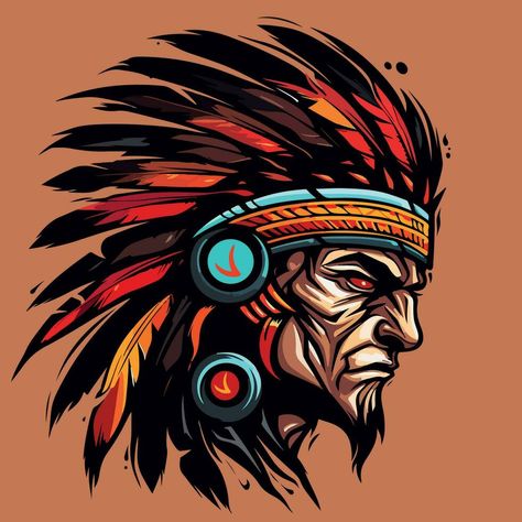 Ideas De Logos, Indian Mascot, Native Warrior, Indian Warrior, Apache Indian, Logo Mascot, Logo Design Collection, Design Collection, Drawing Art