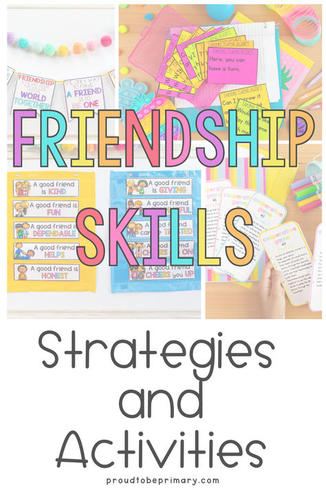 Dive into the world of friendship skills with strategies tailored for elementary classrooms (kindergarten, first, second, third, fourth, and fifth grade)! Discover engaging activities and valuable tips to foster social skills and build connections. From morning meetings to redesigning the classroom, you will build kindness with projects, themed friendship weeks, and more. Elevate SEL social-emotional learning and grab the free printable ways to be a friend storybook for your lessons! Art Therapy Activities Friendship, Sel Friendship Lessons, Girl Scout Friendship Activities, Friendship Social Skills Activities, Friendship Activity For Kids, Being A Good Friend Activities For Kids, Friendship Projects, Classrooms Kindergarten, Teaching Friendship