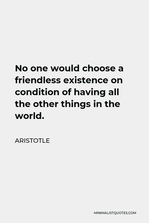 Aristotle Quote: No one would choose a friendless existence on condition of having all the other things in the world. Friendless Quotes, Aristotle Quotes Wallpaper, Quotes Aristotle, A Friend To All Is A Friend To None Aristotle, Aristotle Nicomachean Ethics, Aristotle Books Philosophy, Aristotle Quotes, Friendship Quotes, Conditioner