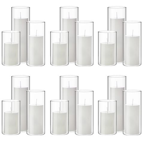 PRICES MAY VARY. Practical Decoration Set: you will get 18 pieces of candle vases and 18 pieces of white candles, easy for you to use in daily life or other important occasions that need some romantic atmosphere Designed in Picturesque Disorder: the cylinder candle holders and plain pillar candles come in different size, the candle holders are about 2.6 inches/ 6.5 cm in diameter, and has 3 sizes in height, such as 4.7 inches/ 12 cm, 5.9 inches/ 15 cm, and 7.9 inches/ 20 cm, the pillar candles a Candles Wedding Centerpieces, Vases Clear, Pillar Vases, Cylinder Candle Holders, Pillar Candles Wedding, Cylinder Candle, Black And White Wedding Theme, Cylinder Candles, Candles Wedding