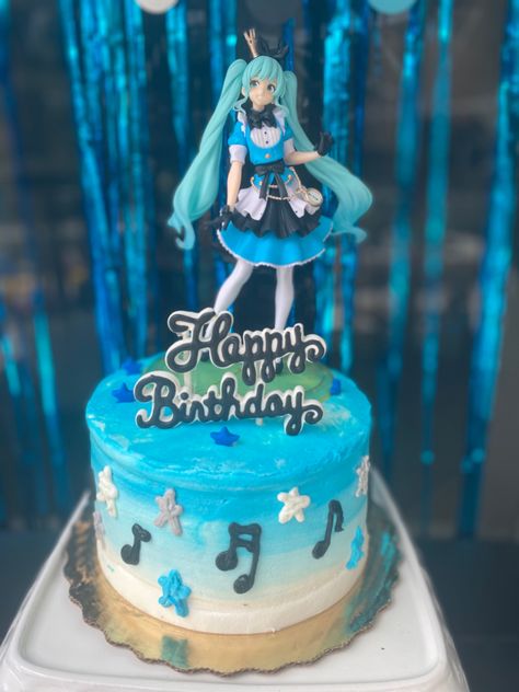 Hatsune Miku Cake, Miku Birthday, Hatsune Miku Birthday, Cake Anime, Sailor Moon Birthday, 15th Birthday Cakes, Anime Cake, Happy Birthday Wishes Cake, Birthday Wishes Cake